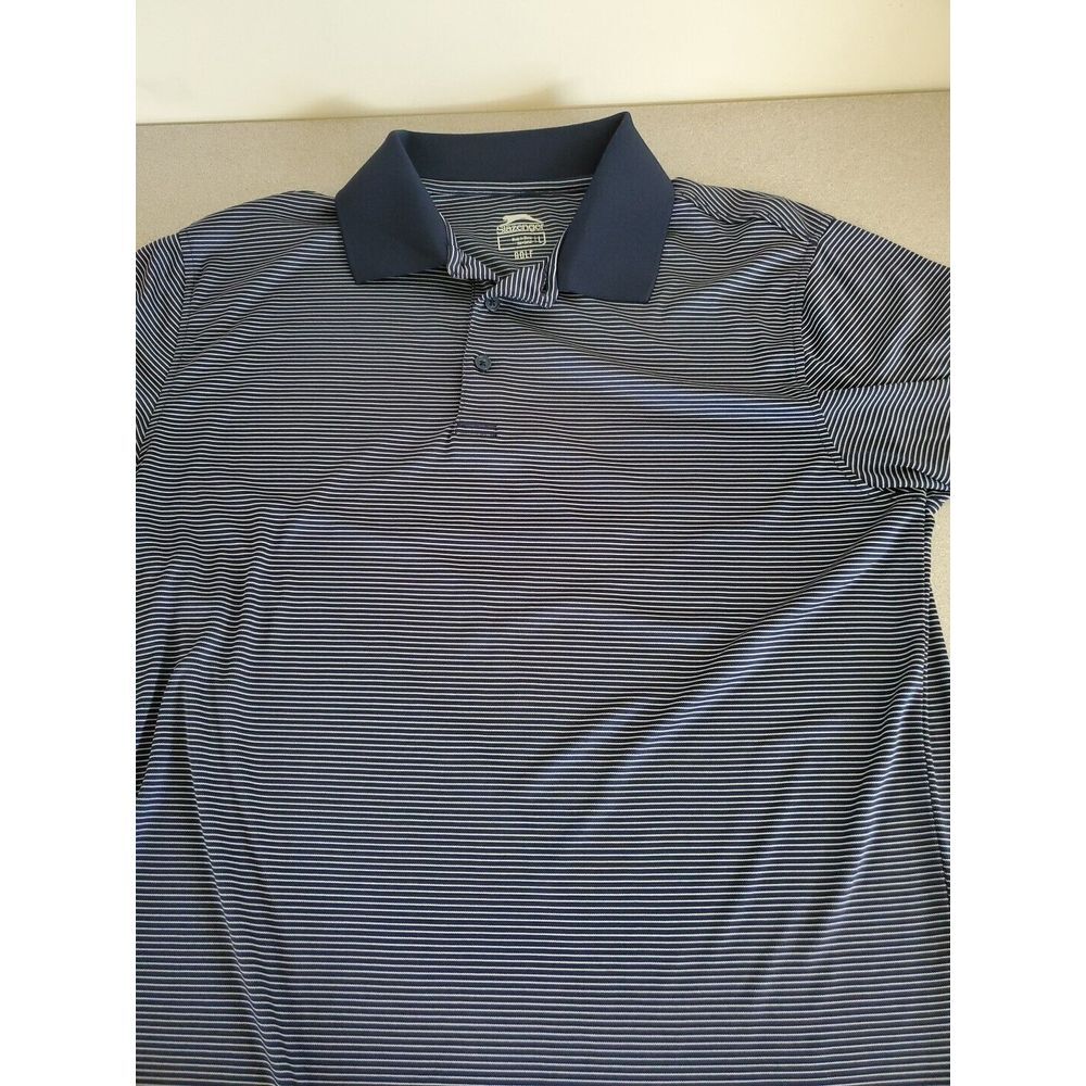 Slazenger Shirt Mens Sz L Golf Polo‎ Blue White Striped Short Sleeeve